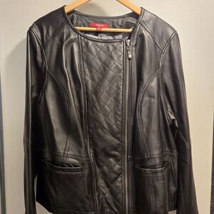 Liz Claiborne Black Leather Jacket with Quilted Design